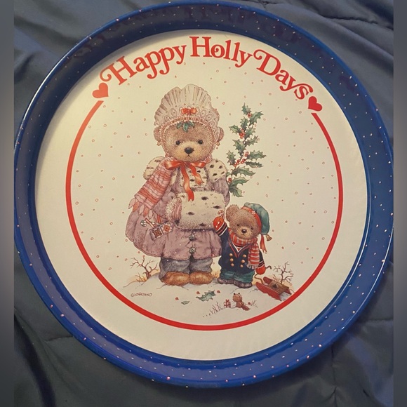 Vintage 90’s Metal Happy Holly Days Serving tray 12” - Picture 2 of 3